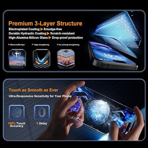 OneFish Privacy Screen Protector for iPhone 16 Pro Max [6.9 inch], Airbag Edge Protection Anti Spy Private Tempered Glass Film with Installation Frame 9H Scratch Resistant Easy Installation-2Pack. thumbnail 6