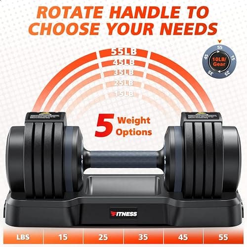 Rendpas Adjustable Dumbbells Set of 2, 1 Hand Adjustable Weights Dumbbells Set, 5 in 1/10 in 1 Free Dumbbell with Anti-Slip Texture Handle, 25/55/80lb Pair Weight Set For Home Gym Suit both Men and Women thumbnail 2