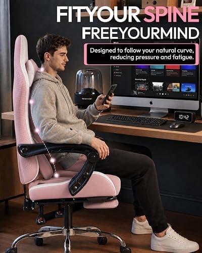 Dowinx Ergonomic Gaming Chair with Footrest & Massage Lumbar, 2D-Linkage Armrests for Computer Chair 330lbs with Headrest Pillow for Office, Home, Streaming and Long Gaming Sessions, Bright Pink thumbnail 6