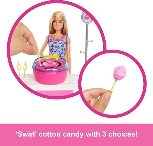 Barbie Mysteries: Beach Detectives Malibu” Doll & Cotton Candy Game Booth Playset with 20 Accessories Including Prizes thumbnail 3