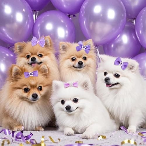 20 PCS Cute Dog Hair Bows with Rubber Bands Elastic Handmade Mix Style Lace Rhinestone Pearls for Furry Puppy Cat Pet Girl, Purple thumbnail 5