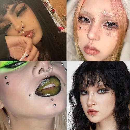 NOOEPC Face Gems Eyebrow Piercing Jewelry, Fake Piercings Fake Eyebrow Piercing Fake Lip Piercing y2k Accessories Nose Stud Eyebrow Stud, Non Piercing Nose Stick on Silver Belly Button Sticker thumbnail 4