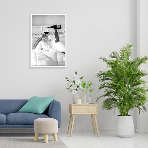 Quark Vintage Feminist Wall Decor Funky Black and White Canvas Wall Art Aesthetic Posters Trendy Woman Drinking Wine in Bed Print - Photo for Tavern Bar She Shed Man Cave Home Bar 12x16in Unframed thumbnail 5