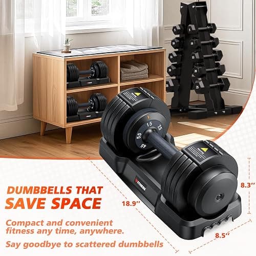 Rendpas Adjustable Dumbbells Set of 2, 1 Hand Adjustable Weights Dumbbells Set, 5 in 1/10 in 1 Free Dumbbell with Anti-Slip Texture Handle, 25/55/80lb Pair Weight Set For Home Gym Suit both Men and Women thumbnail 7