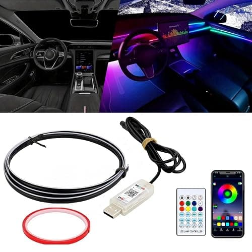 Goodream Interior Car Ambient Lighting Kit, 43.3 Inches RGB USB LED Ultrathin Acrylic Strip Lights Neon Accessories for Cars Truck SUV Center Console Dashboard with APP&Remote Control - Image 1