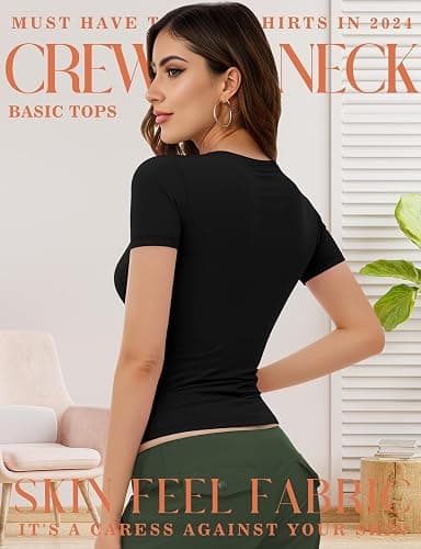 YOGINGO 2 Pack Womens Basic Short Sleeve Crew Neck T Shirt Slim Fit Tee Clothes Summer Y2k Going Out Crop Tops Tight Shirts thumbnail 3