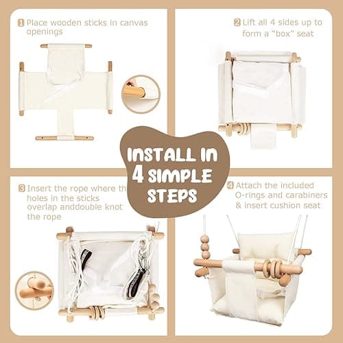 Tislly Baby Swing Outdoor Indoor for Infants, Toddler Swing Seat with Safety Belt, Canvas Hanging Swings Outside Tree Swing Great Gift for Baby Boys Girls Kids Lovers - White Checkered thumbnail 5