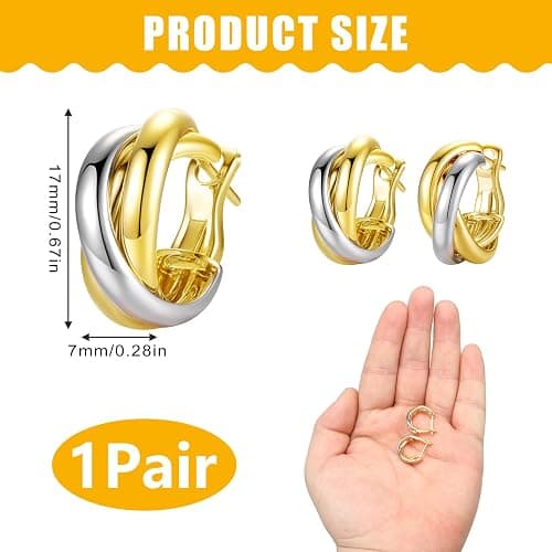 1Sets Mixed Metal Earrings,Two Tone Silver and Gold Hoop Earrings, Intertwining Small Circle Huggie Lightweight Twisted Hoop Earrings for Women Trendy thumbnail 3