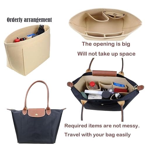 Lckaey Organizer insert For longchamp inserts for long champ L bag le pliage Organizer insert large beige thumbnail 3