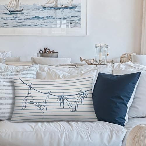 Lacama Coastal Throw Pillow Cover 12x20, Coastal Room Decor, Blue Dorm Decor, Preppy Bikini Prints Decorative Throw Pillow Covers Pillowcases for Couch Bed Girly Room Bedroom Dorm thumbnail 5