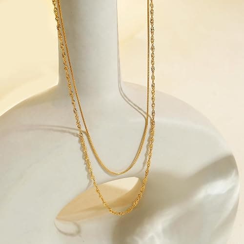 Elegance 11 designs Gold Plated Thin Chain Layered Necklaces For Women Non Tarnish,18k Gold Plated Stainless Steel Dainty Waterproof Gold Necklace Set Stack For Women Gifts Jewelry thumbnail 5