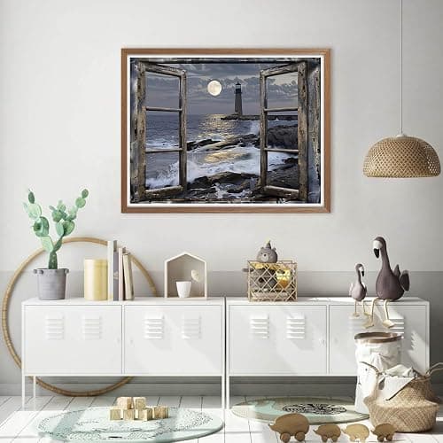 GOUOYANA Diamond Art Kits for Adults, Lighthouse Diamond Painting Kits for Beginner Ocean Coast Round 5D Full Drill Diamond Dots Crafts for Home Wall Decor Gifts 20x16 Inch thumbnail 2