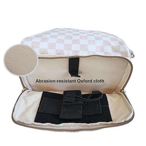 Security Carry Bum Bags Checkered Crossbody Fanny Packs Diaper Bag with RFID Pouch for CCW, EDC& Outdoor (Beige+white) thumbnail 3