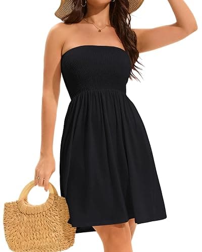 elescat Summer Dresses for Women Strapless Casual Beach Cover Ups Tube Top Sundress thumbnail 5