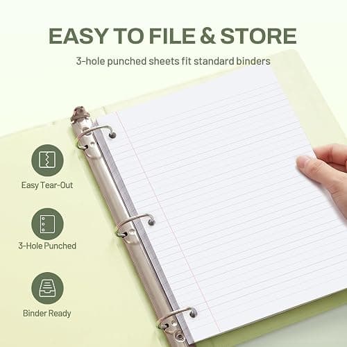 SUNEE 5 Subject Notebook College Ruled - 200 sheets (400 Pages), 9"x11", 5 Pocket Colored Dividers, 3-Hole Punched Paper, Sage Green thumbnail 5