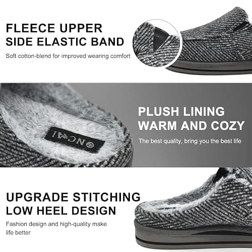 ONCAI Mens Clog Slippers with Arch Support Stripe Faux Fur Cotton-Blend High-Density Memory Foam Warm House Slippers Slip-on Indoor Outdoor Rubber Sole Size 7-16 thumbnail 4