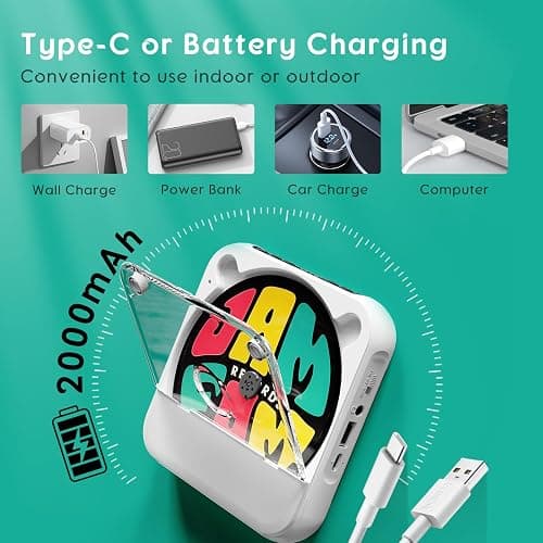 Portable CD Player with Bluetooth, Rechargeable CD Player for Home/Car, Built-in HiFi Speakers, Headphones, LCD Screen, Supports CD/AUX/USB and Repeat Modes, White thumbnail 3