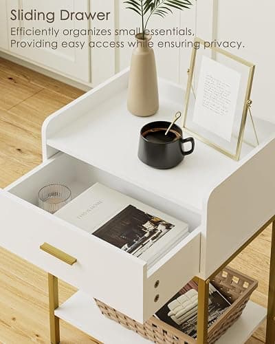 Masupu Nightstand,3-Tier Modern Bedside Night Stand with Storage Drawer and Shelf,Small End Side Table for Bedroom,Living Room,White (Without Outlet, White) thumbnail 4