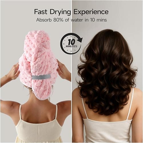 REDKISS 2 Pack Microfiber Hair Towels - Extra Large Hair Towel Wrap for Women, 24x42 inch Pink Hair Towels with Elastic Strap, Super Soft Blue Hair Drying Towels Curly Anti Frizz Turbans thumbnail 5