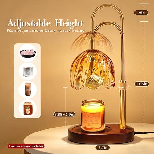 Flower Candle Warmer Lamp with Timer, Dimmable Adjustable Height Wax Melts Warmer for Jar Candles, Birthday Gifts for Womer Mom, House Warming Gifts New Home, Bedroom Living Room Decor (Amber) thumbnail 2