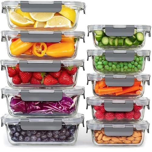 Lot de 10 Boites Repas - Boites de Conservation Alimentaire Idéales pour Préparer des Repas Sains - Boites en Verre Hermétiques sans BPA - 10 Boites Alimentaires et 10 Couvercles Étanches - Image 1