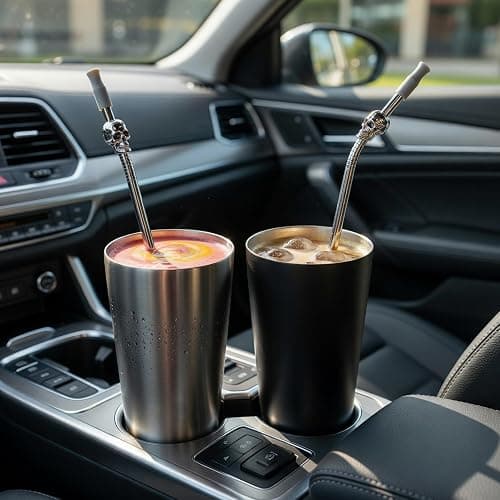 Homestia 8 Pack 10.5'' Reusable Stainless Steel Metal Straws, Skull Decor | Long Drinking Straws, Removable Silicone Tips, with Cleaning Brushes for 30 oz and 20 oz Tumblers, Gothic Halloween Party Use thumbnail 6