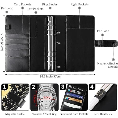 SKYDUE A5 Ringbuch, Ringbuch A5 Nachfüllbar,135 Blätter Nachfüllpapier, Notizbuch Mit Bindertaschen, a5 Binder Für Schulnotizen Und Reisetagebücher (Schwarz) thumbnail 5