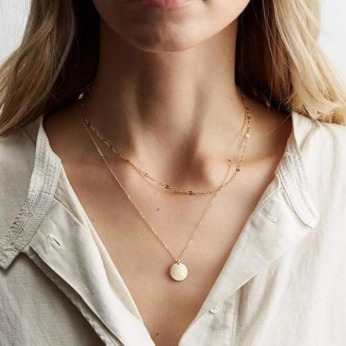 itianxi Dainty Bar Necklace for Women,Gold/Silver Cute Delicate Disc Necklcace,Trendy Elegant Dot Fashion Necklace - gold disc thumbnail 6