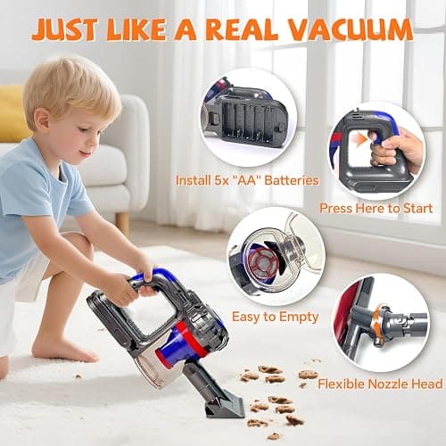 BAYMI Kids Vacuum Cleaner that Really Works - 3-in-1 Toddler Working Vacuum Toy with Real Suction, Montessori Pretend Cleaning Toy Set for Boys & Girls Ages 3+ (Purple) thumbnail 7