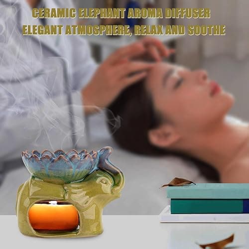 CAIRIAC Essential Oil Burner Aroma Diffuser Ceramic Wax Melt Candle Holder Tealight Fragrance Warmer Elephant Green thumbnail 5