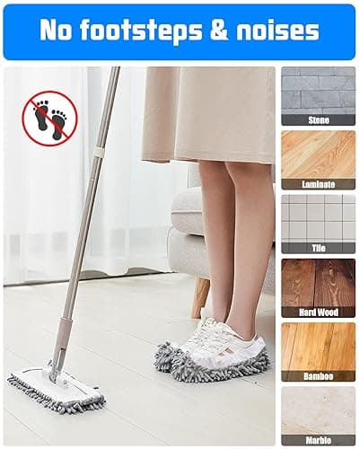 WellMall 8 Pcs Mop Slippers Socks Floor Cleaning,Microfiber Shoe Covers dust Washable Reusable for Woman Man House Kitchen (Grey) - Gray thumbnail 6