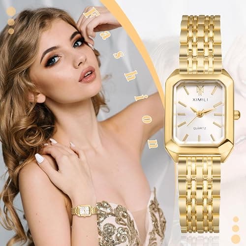 JewelryWe Women's Square Quartz Watch: Ladies Simple Analog Elegant Vintage Solid Small Stainless Steel Bracelet Wristwatch thumbnail 6