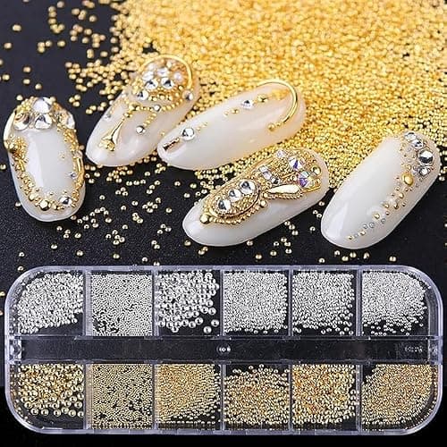 VOTACOS Nail Art Pearls with Nail Rhinestones Glue Gel Flatback Pearls Nail Charms Luxurious Nail Supplies Accessories Gold Silver Nail Gems Jewelry Pearls for Women Nail Design thumbnail 5
