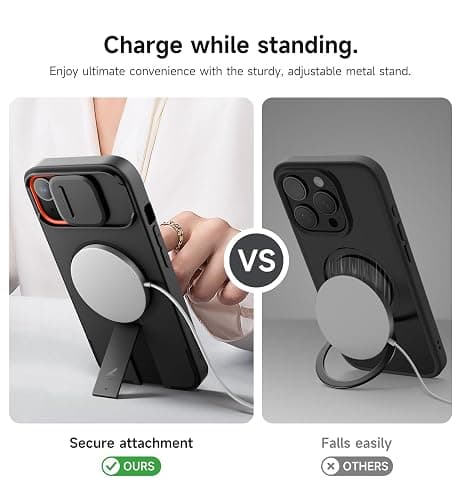 SURITCH for iPhone 15 Case with Magnetic Camera Slide Cover and Adjustable Kickstand, Compatible with MagSafe, Shockproof Bumper Case Slim Protective Cover 6.1 Inch, Black thumbnail 5
