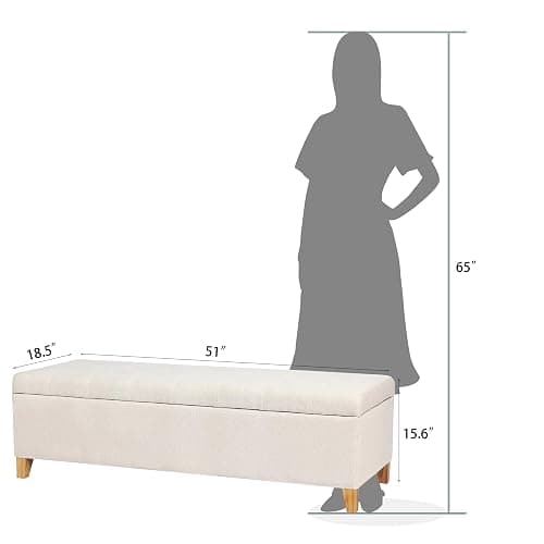 Joveco Storage Ottoman Bench, 51" Rectangle Long Bench, for Bedroom, End Foot of Bed, Living Room, Entryway, Beige thumbnail 8