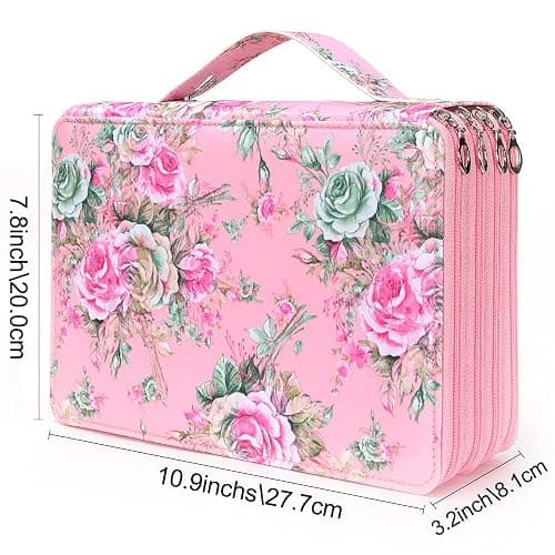 Vomgomfom Colored Pencil Case - 200 Slot Pencil Holder with Zipper Closure, Twill Fabric Large Capacity Pencil Case for Watercolor Pens or Markers, Artist Organizer (Pink Rose) thumbnail 2