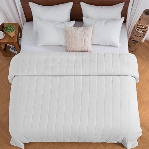King Size Weighted Blanket for Adults (25 lbs, 80” x 87”, White) Cooling Heavy Blanket for Sleeping Perfect for 240-260 lbs, Breathable Blanket for Adults & Couple All Season, Machine Washable thumbnail 8
