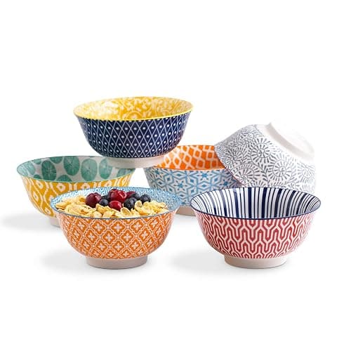 Selamica 7 inches Porcelain Cereal Bowl Set - Set of 6, Ceramic bowls, Soup Bowl Set for Cereal, Soup, Salad and Pasta, Assorted Colors - Assorted Colors - 7 inches - Image 1