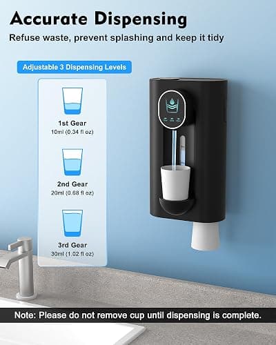 Hoofun Automatic Mouthwash Dispenser for Bathroom,18.26Oz Wall Mounted with Magnetic Cups, 3 Dispensing Level, Smart Mouthwash Dispenser for Kids Adult, Bathroom Accessories Black thumbnail 3