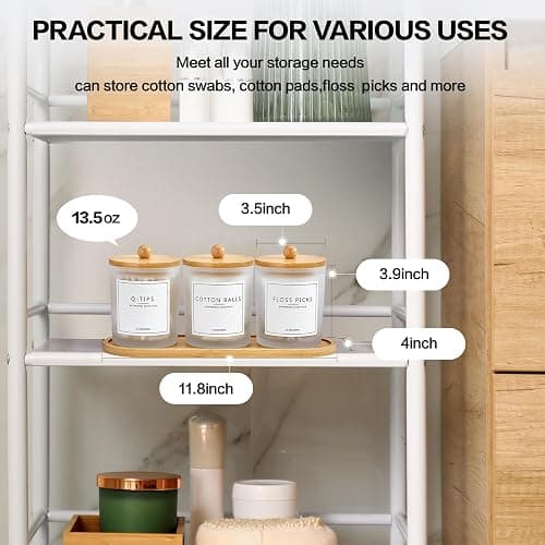 3 Pack Qtip Holder Bathroom Set with Tray,13.5oz Cotton Round Ball Pad Holder Cotton Swab Floss Pick Dispenser,Glass Apothecary Jars Canisters with Lids,Bathroom Organizers and Storage Container thumbnail 4
