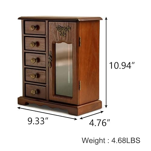 Kendal Wooden Jewelry Box for Women, Solid Jewelry Organizer With 5 Drawer, Jewelry Holder Organizer, Wood Jewelry Case with Butterfly Pattern & Mirror for Necklaces, Earring, Rings (Brown with 5 drawer) thumbnail 3