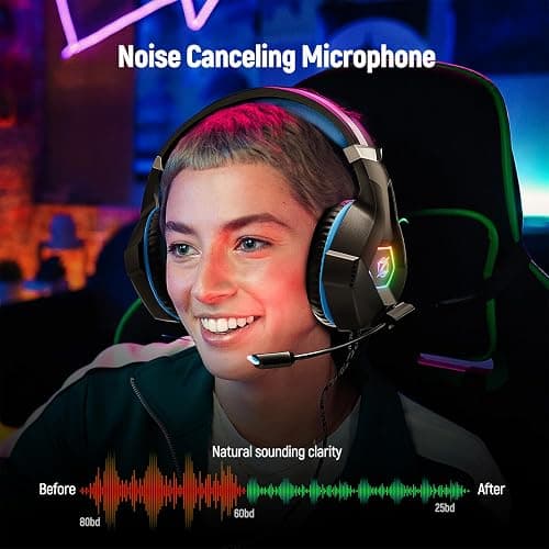 Gaming Headset Stereo Surround Sound Gaming Headphones with Breathing RGB Light & Adjustable Mic for PS4 PS5 PC Xbox One Laptop Mac thumbnail 4