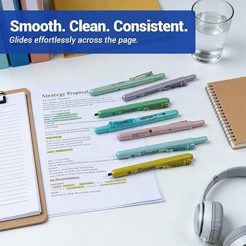 WRITECH Retractable Highlighters Assorted Colors: Chisel Tip Click Aesthetic Highlighter Marker Pens Pack Multi Colored Ink No Bleed Smear for Highlighting Journaling (12ct Neutral) thumbnail 5
