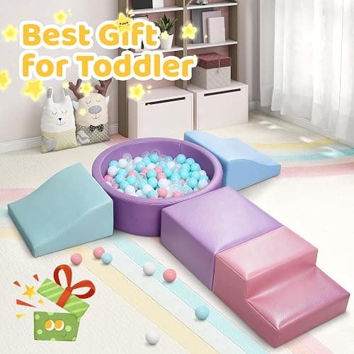 Hoohtoot Foam Climbing Blocks for Toddler: with 4-Piece PU Leather Climbing Toys and a Ball Pit - Foam Ball Pit for Toddlers - Climbing Toys Indoor for Kids Crawling (Purple Climbing Blocks) thumbnail 7