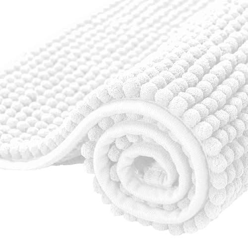 SUBRTEX Bathroom Rugs Chenille Bath Rug Soft Short Plush Bath Mat Soft Shower Mat Water Absorbent Shower Mat Quick Dry Machine Washable (White, 20" x 32") - Image 1