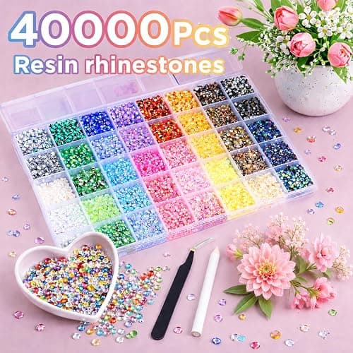 40000Pcs 40 Colors Jelly Rhinestones for Bedazzling,Mix Colors Bedazzling Kit with Rhinestones,3MM SS10 Colorful Resin Flatback Gems kit with Complete Tools for Crafting, Nail Art, Shoes, Books thumbnail 2