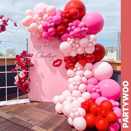 PartyWoo Pink and Red Balloons 66pcs 12 Inch Hot Baby Pink Matte Red White Gold Confetti Balloons for Valentine's Day Engagement Wedding Bachelorette Girl Princess Birthday Party Decorations thumbnail 9