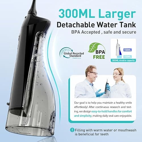 COSLUS Water Dental Flosser Teeth Pick: Portable Cordless Oral Irrigator 300ML Rechargeable Travel Irrigation Cleaner IPX7 Waterproof Electric Flossing Machine for Teeth Cleaning C20(F5020E) thumbnail 3