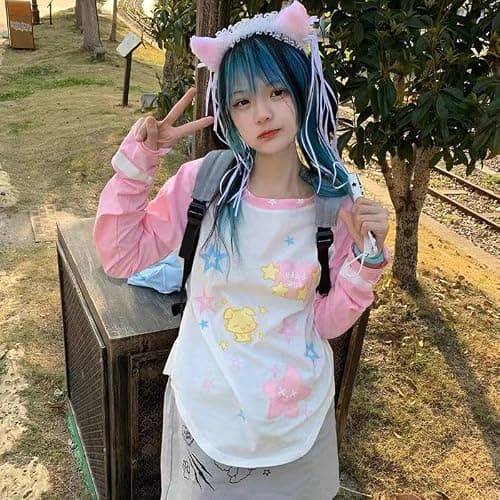 Crancious Y2k Stars Kawaii Shirt -Graphic Print Round Neck T Shirt Short Sleeve thumbnail 2