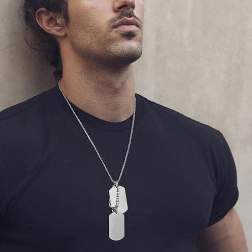 HZMAN Mens High Polishing Stainless Steel Dog Tag Pendant Necklace | 22+2 Inch Link Chain,Silver/Gold/Black,Waterproof,Hypoallergenic,Gift Box thumbnail 4